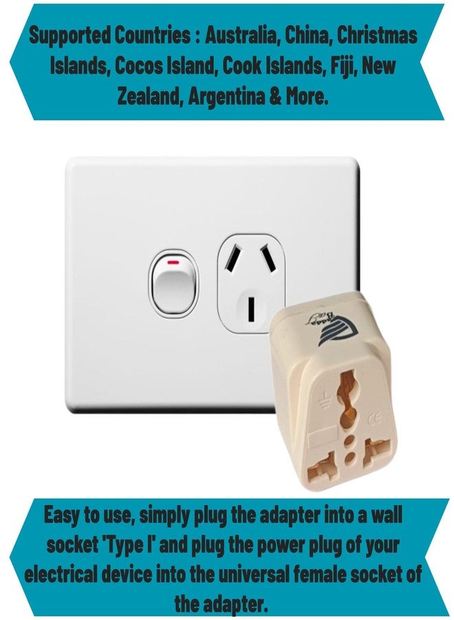 Vadda Bai 3 Pin Travel Adapter Plug for India to Australia, China, New Zealand & More (Type I) Conversion Plug Small and Light Weight Design -Pack of 2 - White - Image 3